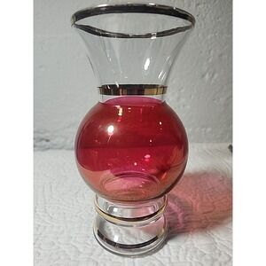 Bartlett Collins Bud Vase Cranberry Glass with Gold Trim 6" Vintage